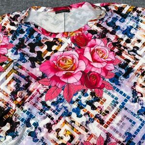 Loveu Dear 2XL Short Sleeve T Shirt Roses Geometric Print Women's Artistic Top